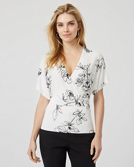 Floral Print Viscose Blend Wrap Sweater