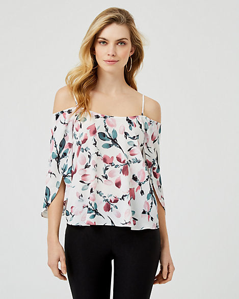 Floral Print Cold Shoulder Top
