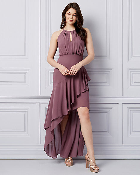 Chiffon Halter Neck High-Low Gown