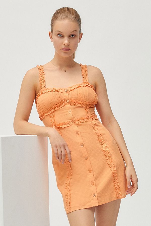 Luxe Dreams Button-Front Ruffle Mini Dress